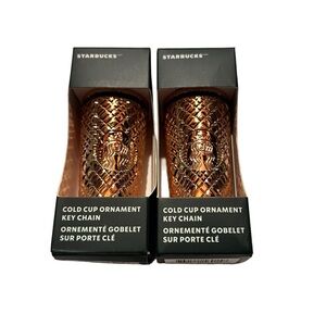 Starbucks Cold Cup Ornament Keychain Christmas 2023 Rose Gold Bling Studded 2 Pk